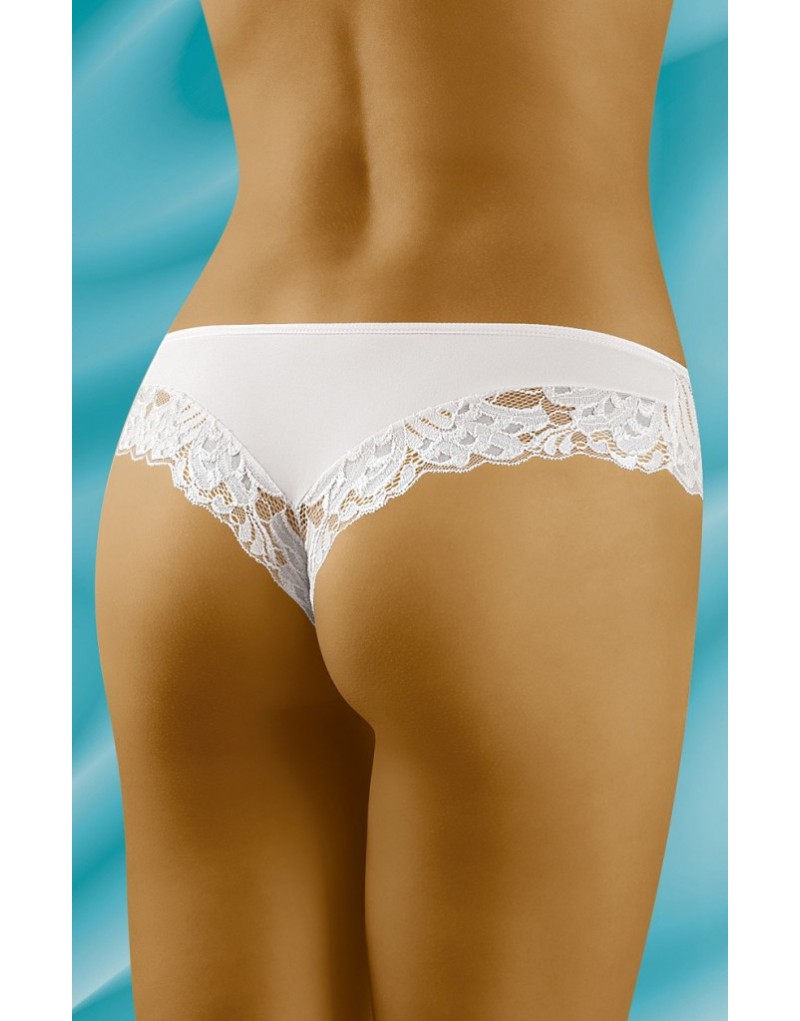 Wolbar Perizoma Donna WB28 In Microfibra E Pizzo – Bianco Taglia M – Sexy Con Fiocco E Ritaglio A Goccia