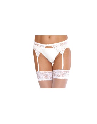 Pas Do Pończoch Koronkowy Regulowany Z Haftkami W Kolorze białym